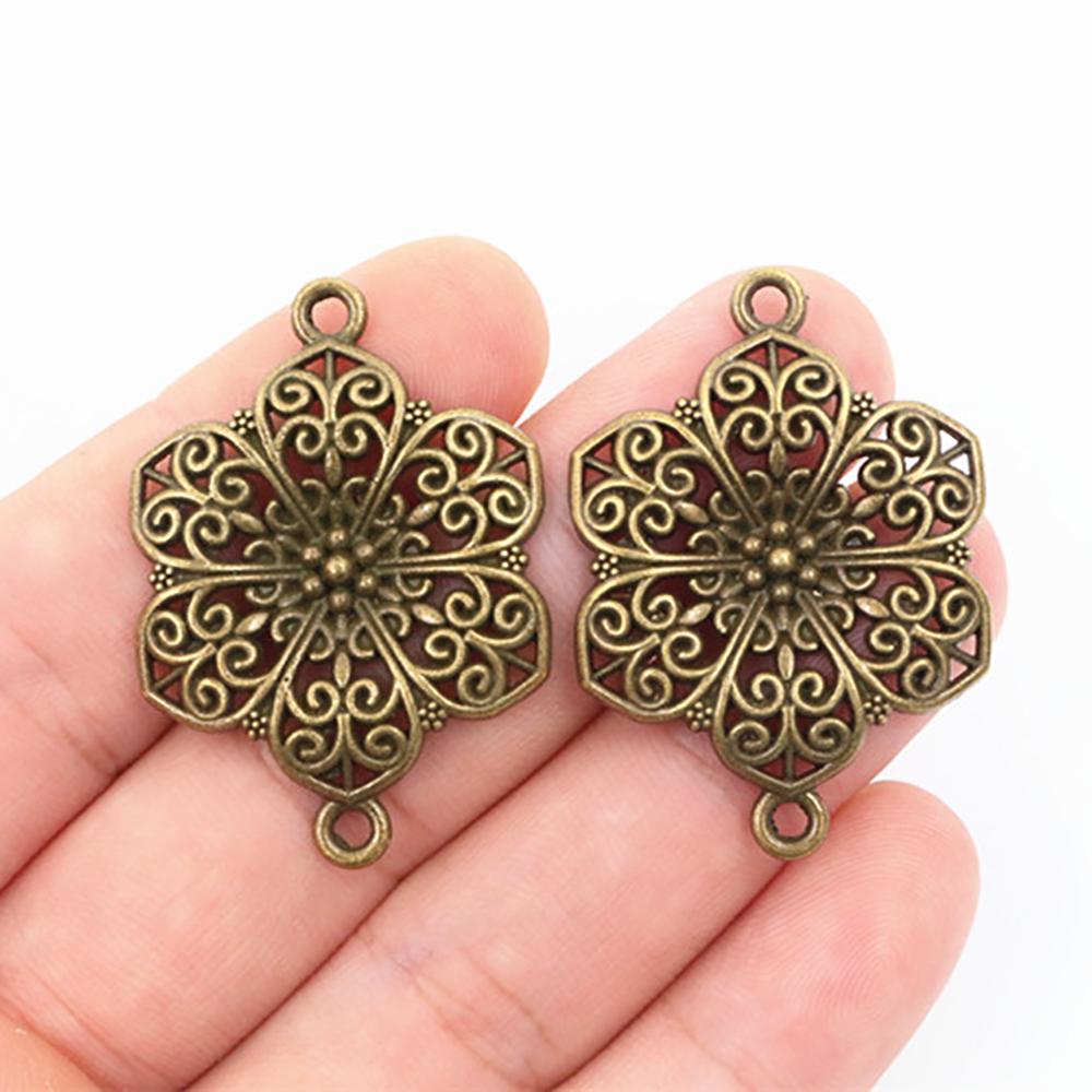 40x28mm 5pcs Antique Sliver and Bronze Plated  Flower Style Handmade Charms Pendant:DIY for Bracelet Necklace
