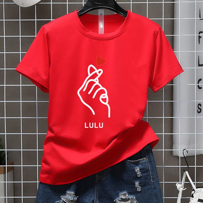 Casual cartoon new summer round neck short-sleeved women's T-shirt top loose couple student k874 #