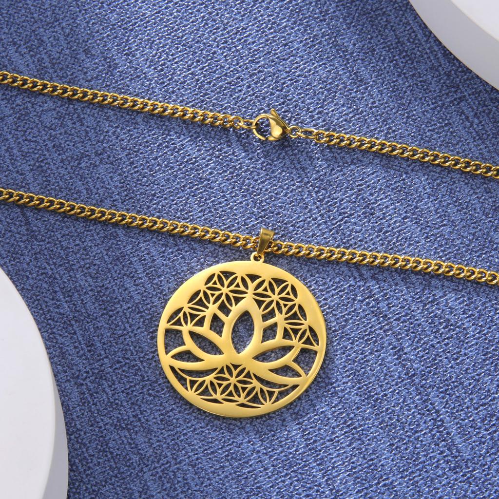Dawapara Lotus Flower of Life Necklace Stainless Steel Women Jewelry Buddhism Peace Symbol Yoga Meditation Amulet Pendant