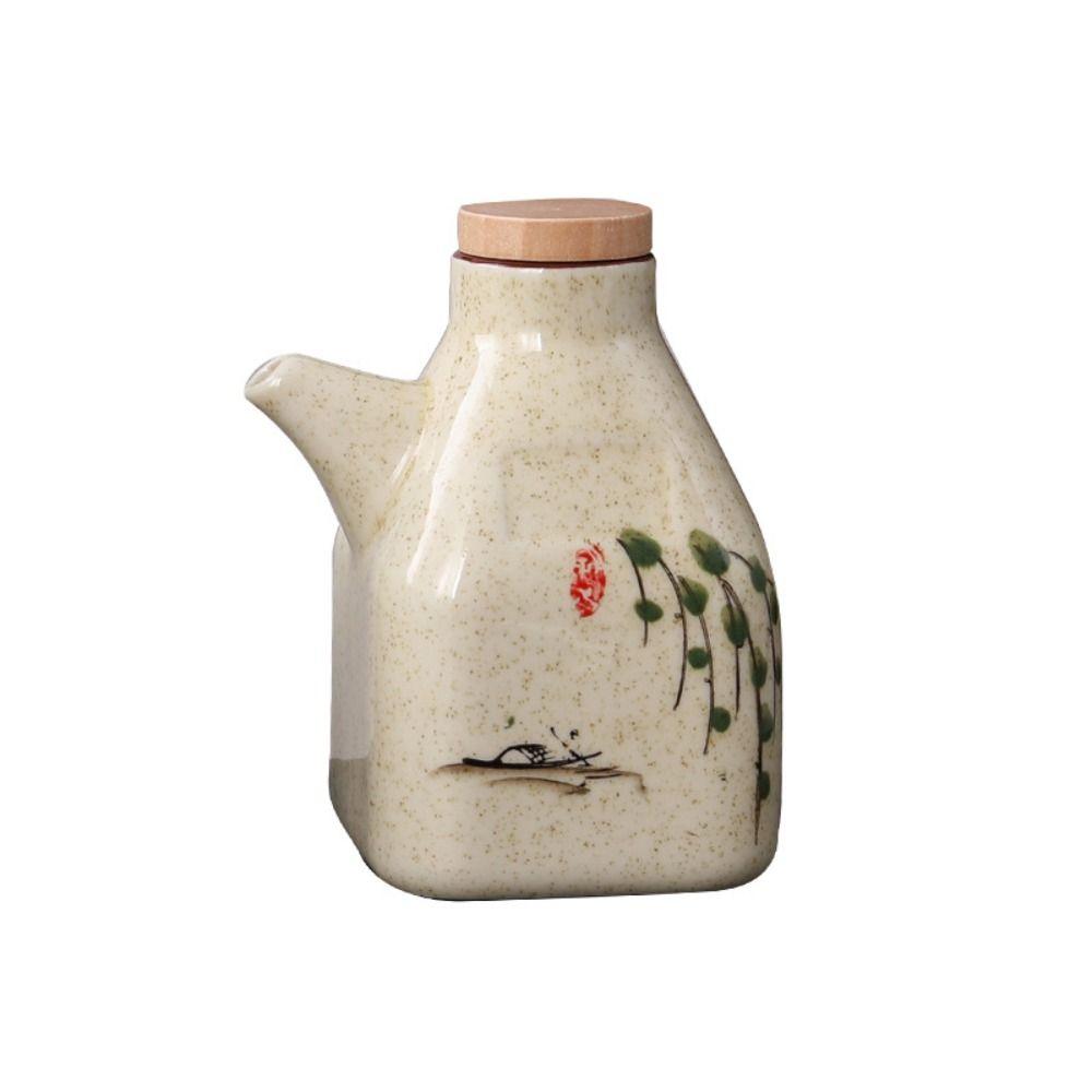 Style Creative with Bamboo Lid Ceramic Cruet Pot Spice Jar Condiment Container Seasoning Box