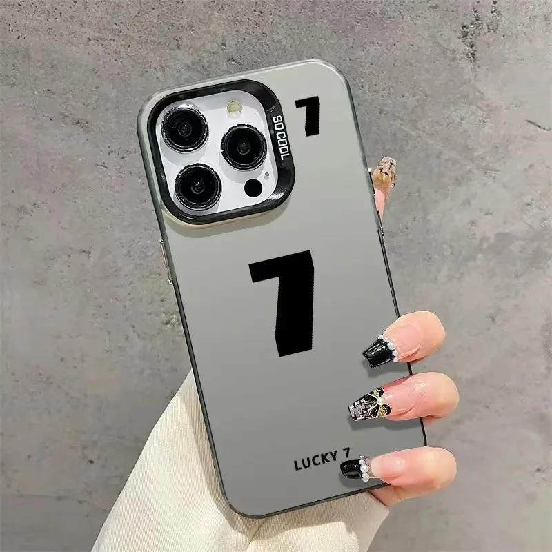 Lucky Numbers7 3 Electroplate Silver IMD Phone Case For iPhone 15 12 13 14 11 Pro Max XS X XR 7 8 14 15 Plus Couple Cover