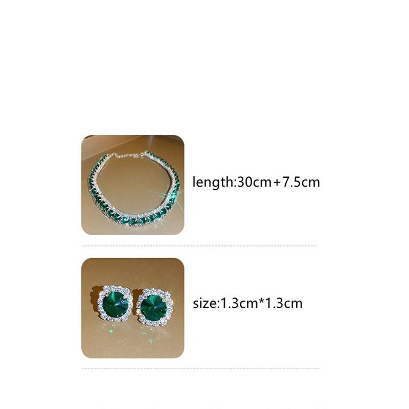 Luxury Necklace Earrings Sets Green Crystal Necklace Women Weddings Bride Zircon Accessories