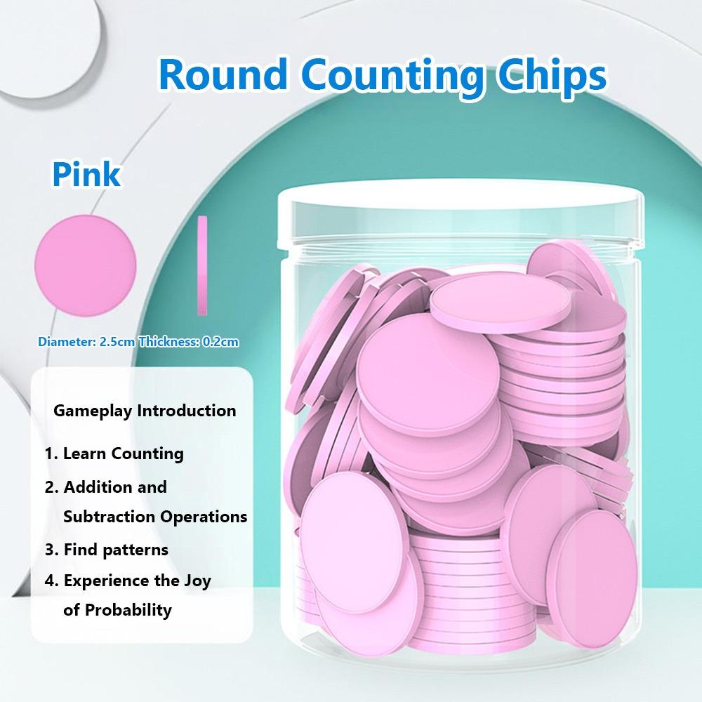 

100pcs Plastic Counting Chips Addition Subtraction Operation Board Games Tokens Counting Toy Colored Round Teaching Tool розовый