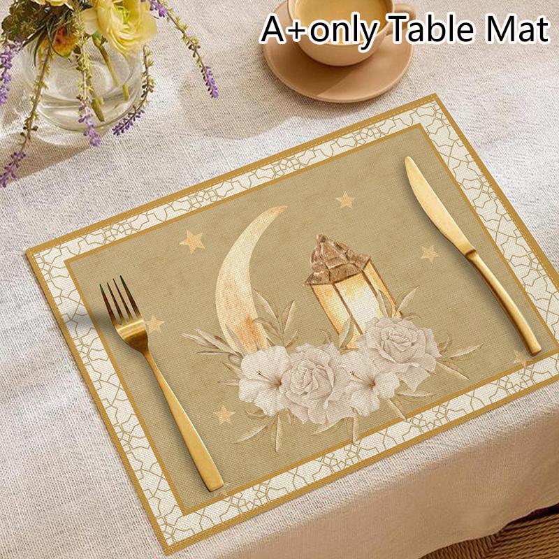 Ramadánové lněné prostírání Eid Mubarak Stolní ozdoby Muslimské islámské párty potřeby Lucerna Měsícní podložka Domácí dekorace