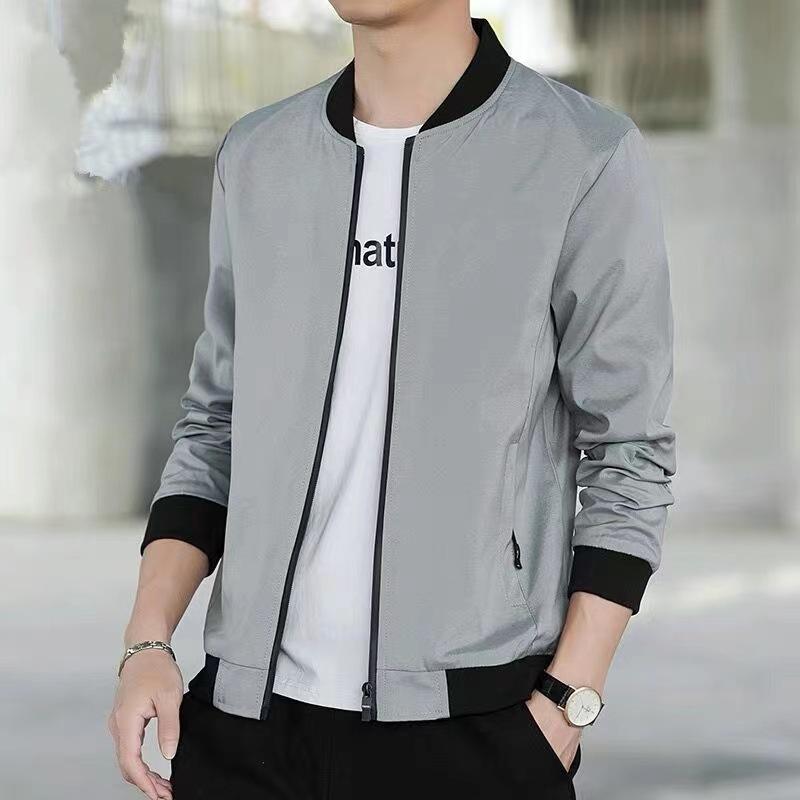 Men's Jacket Spring and Autumn Korean-style Casual Baseball Jacket Collar Coat Solid-color Top Men's Fashion Trend