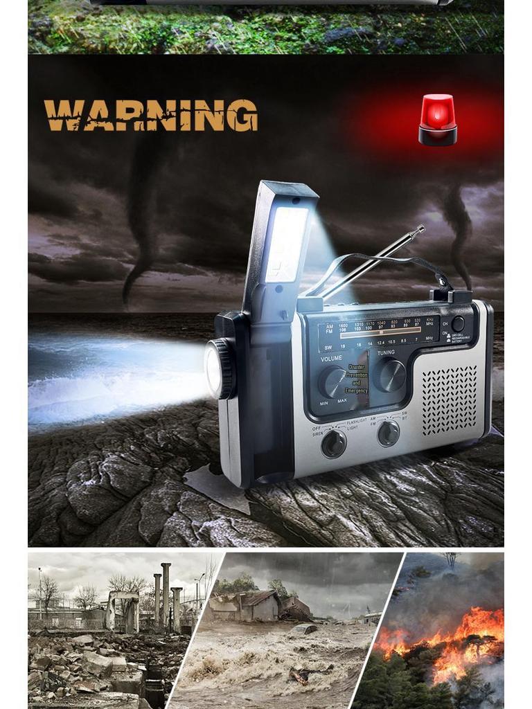 Portable Hand-Crank & Solar Emergency Radio with Multifunctional Lighting for Disaster Preparedness