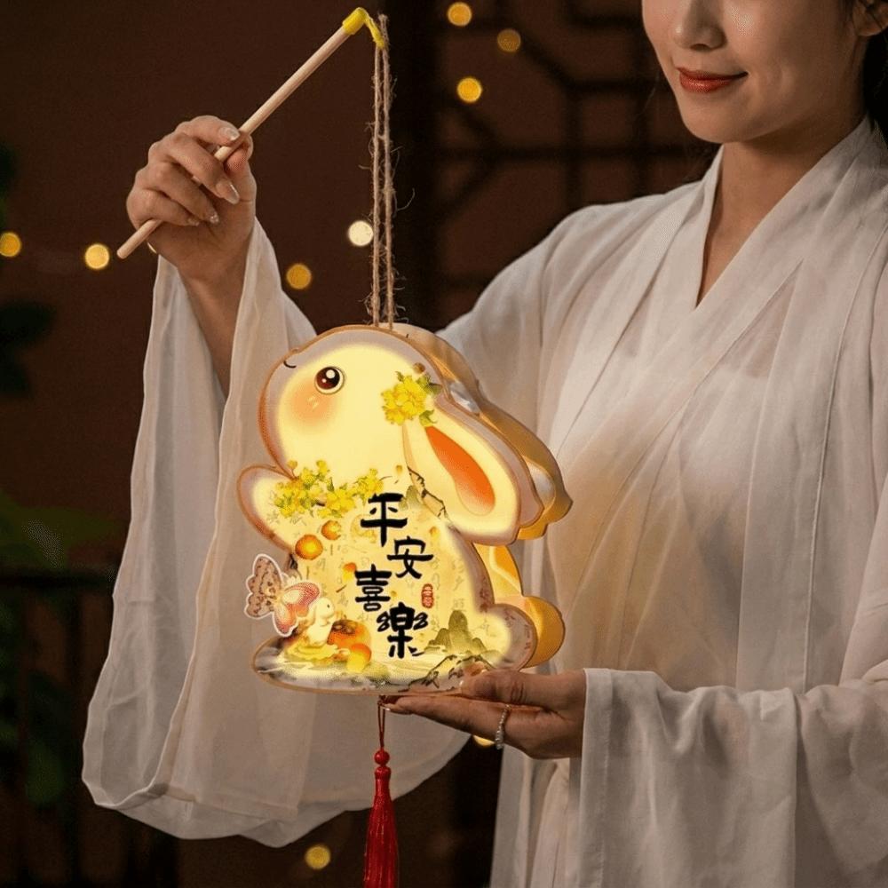 Cartoon Mid-Autumn Festival Lantern Wood Lantern DIY Material Package Kawaii Rabbit Lanterns Kids