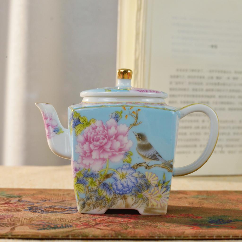 Enamel Color Ceramic Tea Cup Gongfu Tea Set Home Use Drinking Cup Style Peony Handmade Craft High Temperature Glaze