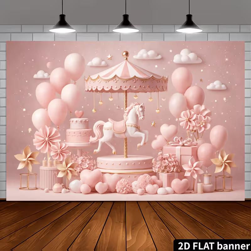 Sfondo 2D Rosa Giostra per Fotografia del Primo Compleanno di Bambina