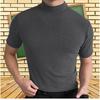 Bekväm enfärgad kortärmad herrtopp, Herr-T-shirt med hög hals och korta ärmar, Herr-basplagg, Herr-