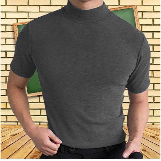 Bekväm enfärgad kortärmad herrtopp, Herr-T-shirt med hög hals och korta ärmar, Herr-basplagg, Herr-