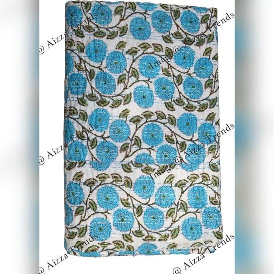 Aizza Trends Cuvertură Kantha din Bumbac Pur Imprimat Lucrată Manual - Aspect Tradițional Cuvertură de Pat Kantha Gudri - Gudri Vintage Cusute Manual