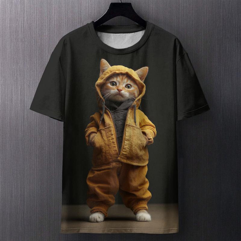 Summer Funny Cat Creative T-Shirts Animal 3D Print Men's O-Neck Short Sleeve T Shirt Plus Size Tees Harajuku Y2k Top Women Clothing