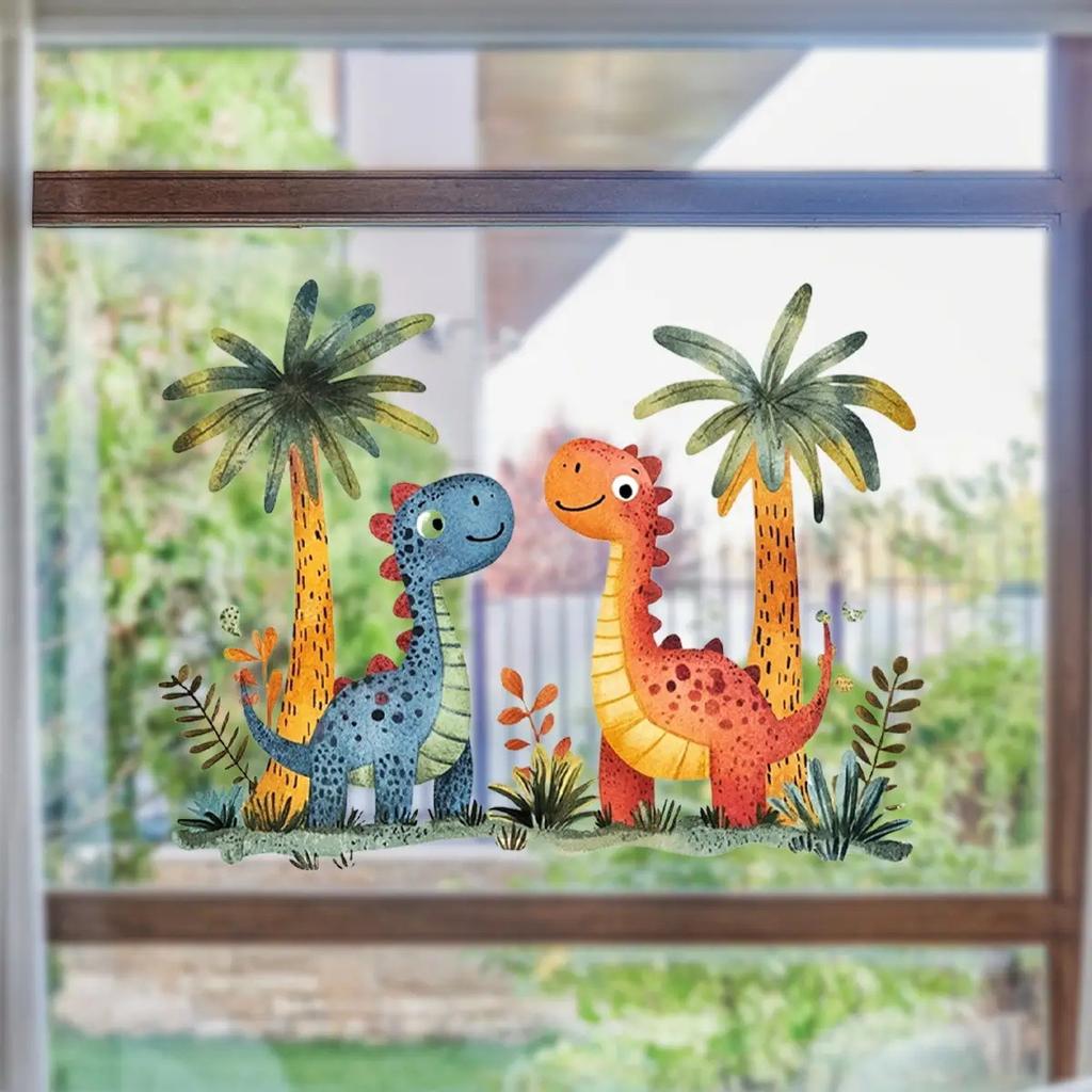 Cartoon Dinosaur Window Sticker Self Adhesive Kids Room Jurassic Glass Decor