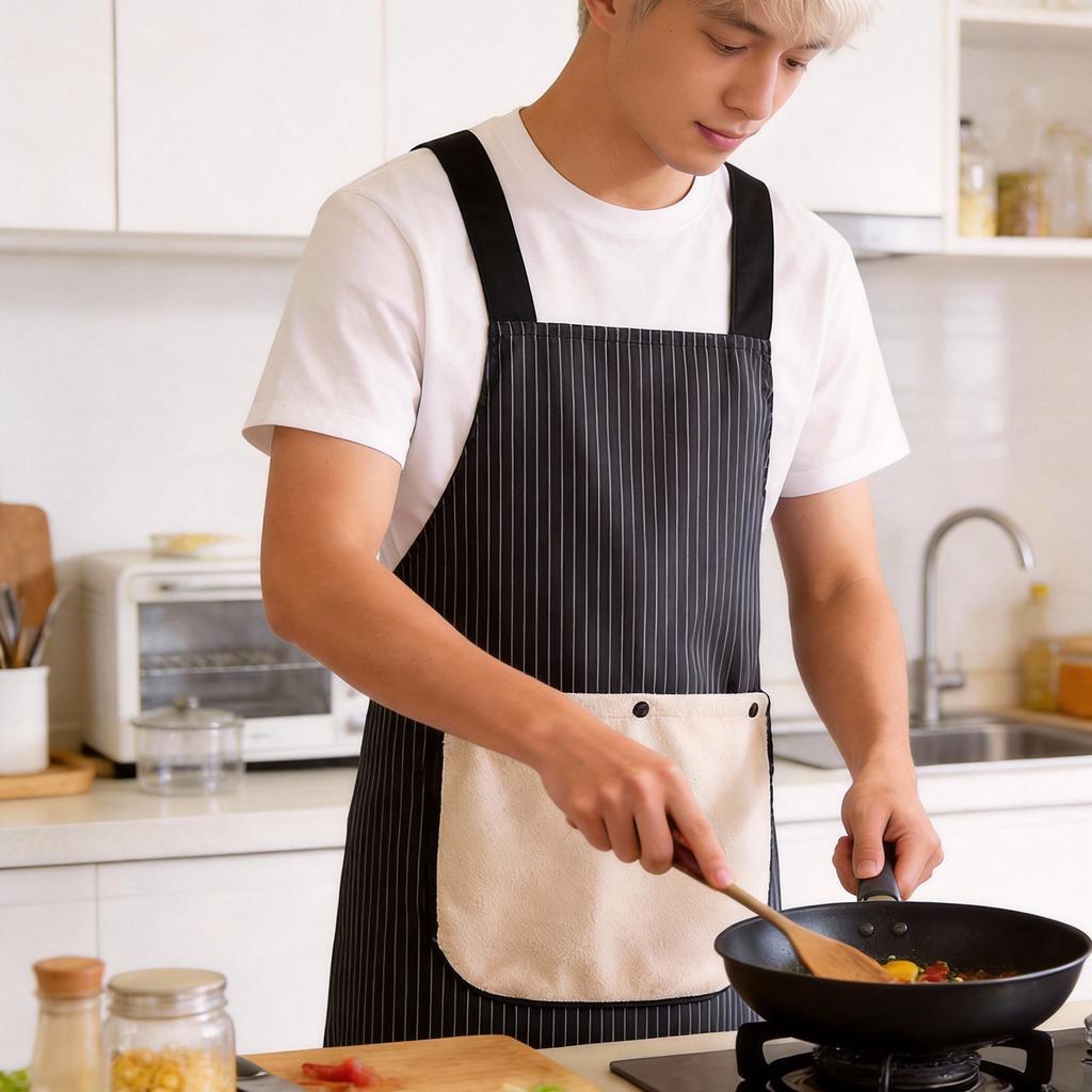 Waterproof Kitchen Apron with 2 Removable Towel Pockets No-Tie Cross Back Chef Apron for Men & Women Cooking Baking Grilling BBQ