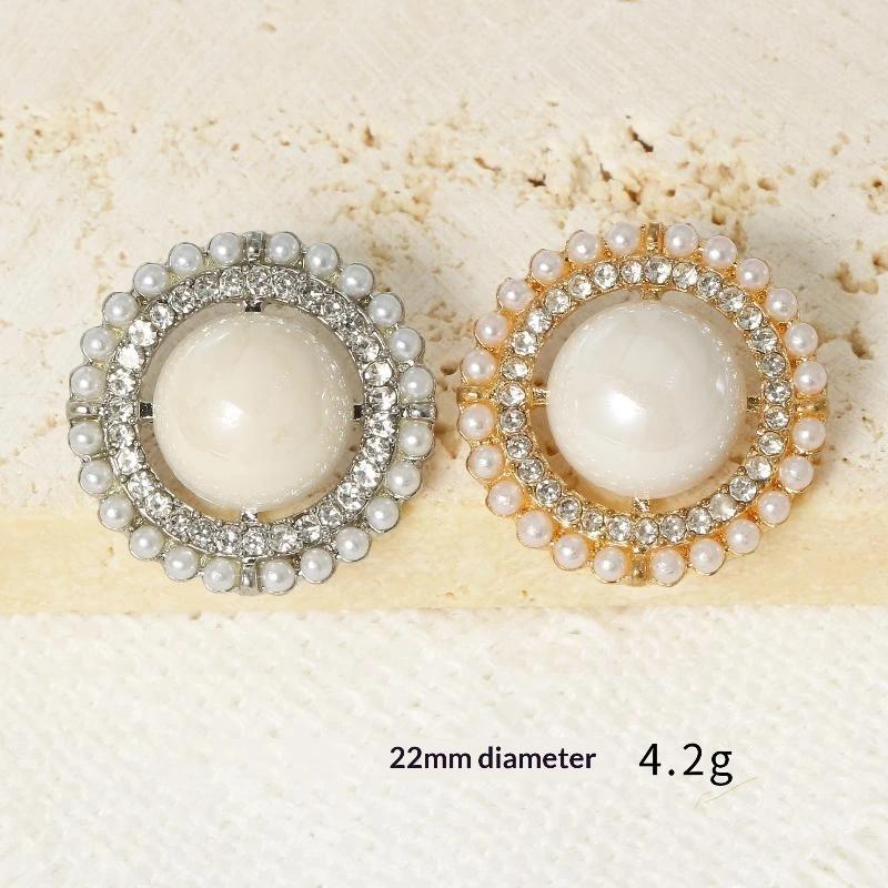 Luxury Hollow Out Pearl Rhinestone Metal Buttons 2Pcs for DIY Sewing Suit Dress Bag Decor Accessory