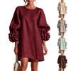 Women's 3D Floral Sleeve Dress, Cotton Linen Casual Dress for Everyday Wear