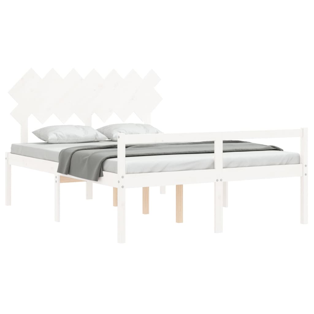 Vidaxl Bed For Seniors, With Headboard, White, 140X190 Cm, Solid Wood