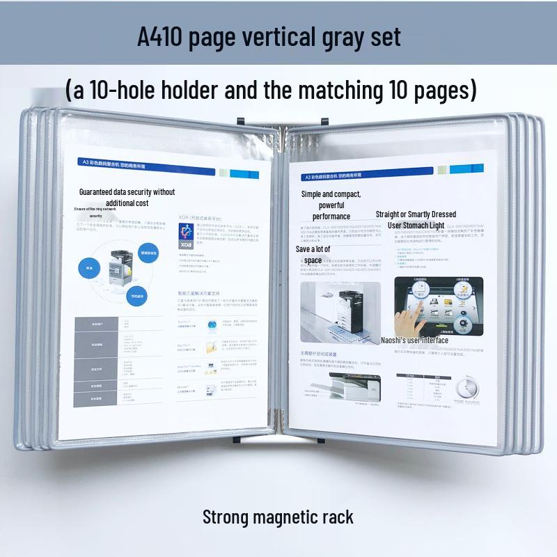 A4 10-Page Strong Magnetic Wall-Mounted Display Folder Rack