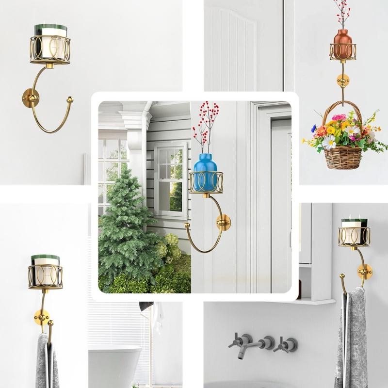 Rural Golden Metal Hallway Wall Mounted Towel Holder Hook for Towel Storage and Candle Display Organization