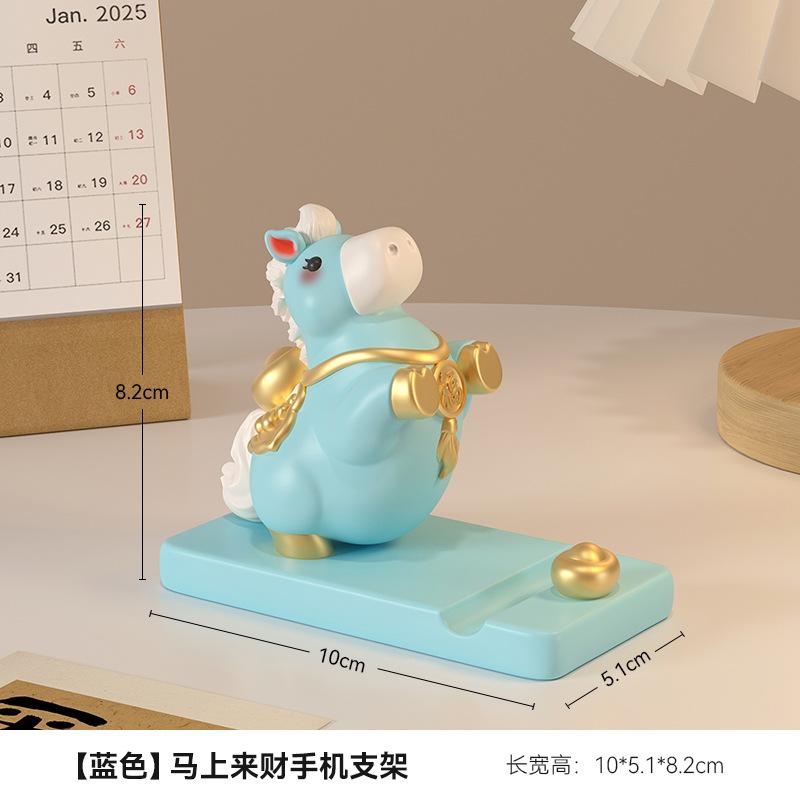 Resin Horse Money Phone Stand Zodiac Horse Ornament Desktop Horse Year Gift Chinese Trend Lucky Charm