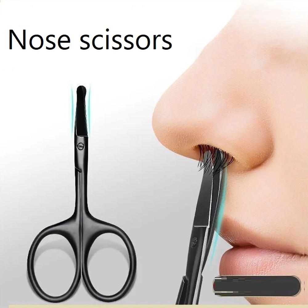 1Pc Stainless Steel Black Round Head Safe Shears Nose Hair Scissors (Do Not Hurt Nose) Stainless Steel Manual Trimming