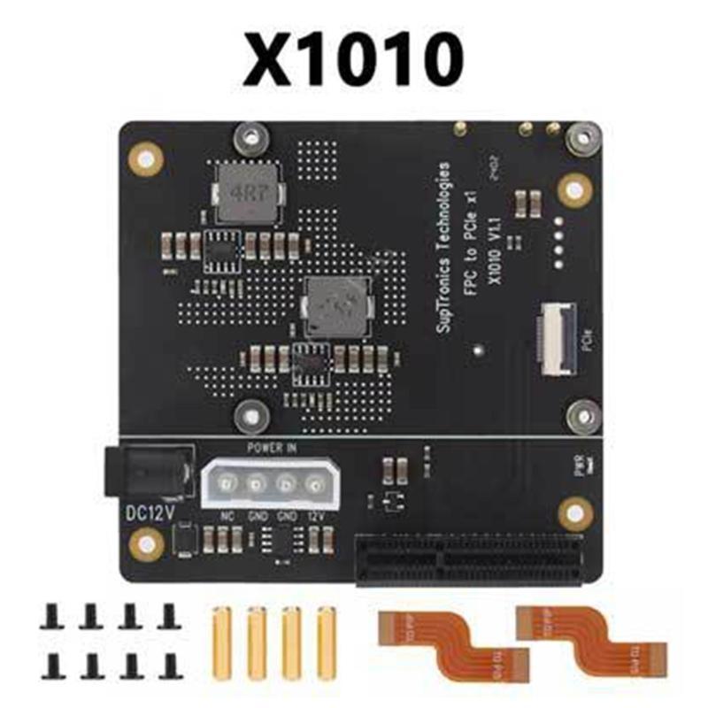 For RPi 5 PCIe Expansion Board With Standard PCIe Slot X1010 PCIe FFC Connectors Flexible Power Option