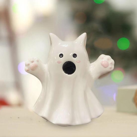 Halloween Ghost Ornaments Cute Ghost Cat Pumpkin Sculpture Spooky Resin Home Decor Desktop Figurine for Indoor Outdoor Display