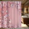 1pc Japanese-Style Pink Plum Blossom Print Shower Curtain, Decorate The Bathroom Including Shower Curtain 12 Plastic Hooks Bat