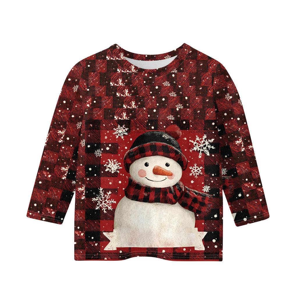 Christmas Day Print Tops For Youth Girls 4-11 Years Round Neck 3/4 Sleeves T-Shirts Trendy Tops Outfit Tees