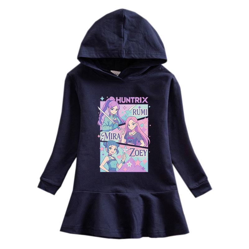 Vestito arcobaleno Cacciatore di demoni Kpop - Vestito da principessa plissettato con cappuccio a maniche lunghe per bambina per primavera e autunno