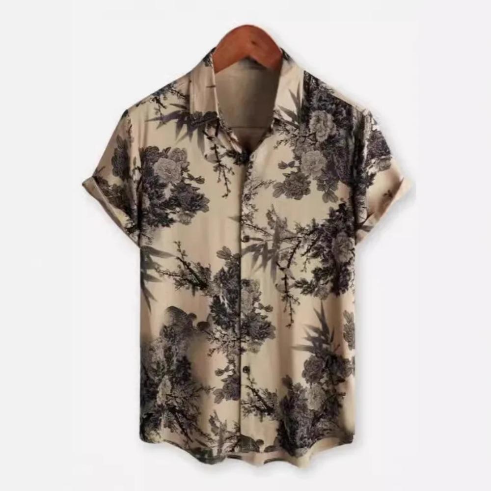 Men Summer Short Sleeve Fashion 3D Digital Print Casual Shirt Men Hawaii Shirt Tops S