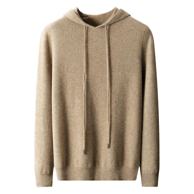 Herrenmode Nahtloser Frühlings- und Herbst-Kaschmirpullover Herren-Kapuzenpullover Einfarbig Gestrickter Woll-Kapuzenpullover Herren
