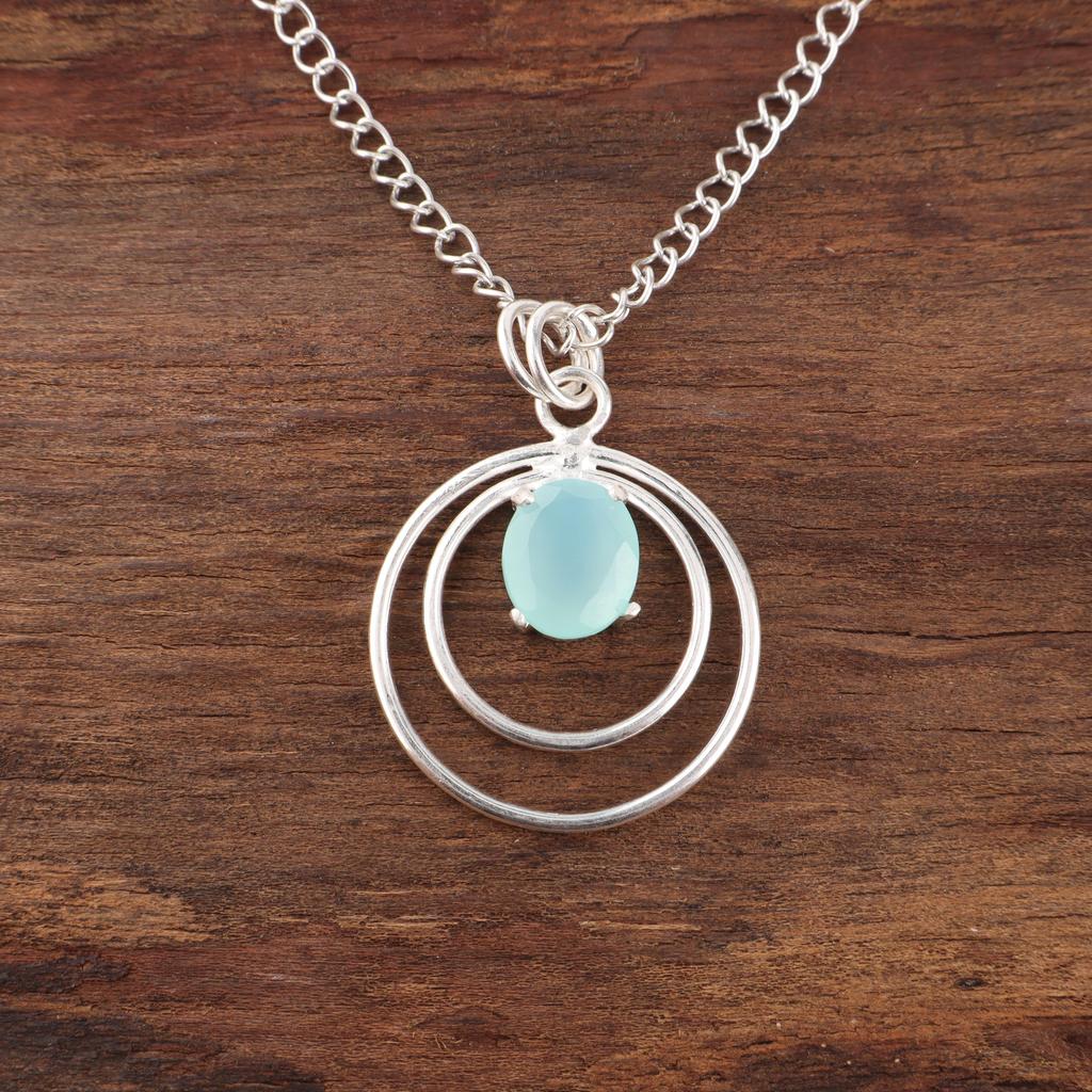 Aqua Chalcedony Pendant, 925 Solid Sterling Silver Jewelry, Gemstone Pendant, Gift For Her Handmade Dainty Jewelry
