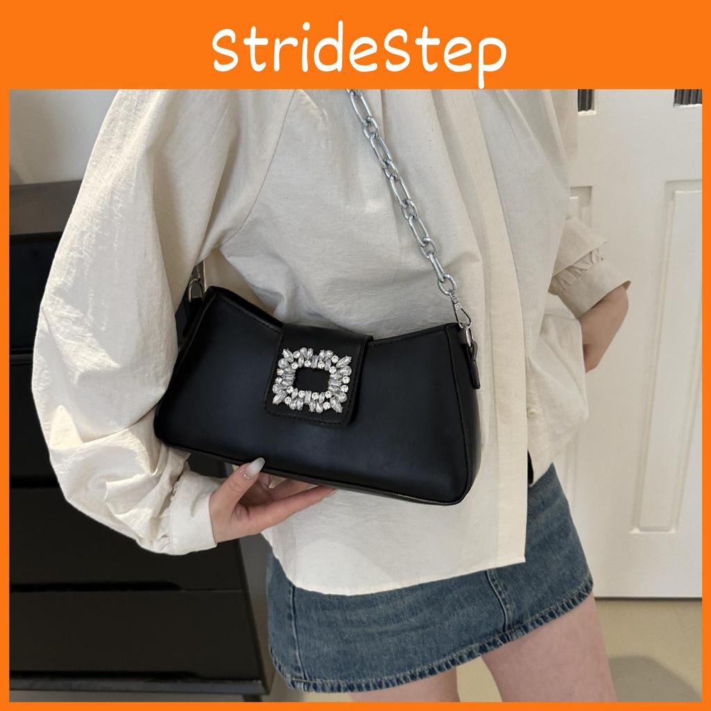 Stylish Korean Summer Casual Solid Color Shoulder Tote Bag With Shiny Rhinestones For Women