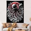 Octopus and Ocean Waves Illustration Patterned Tapestry Decorative Wall Hanging, Home Bedroom Living Room Decor