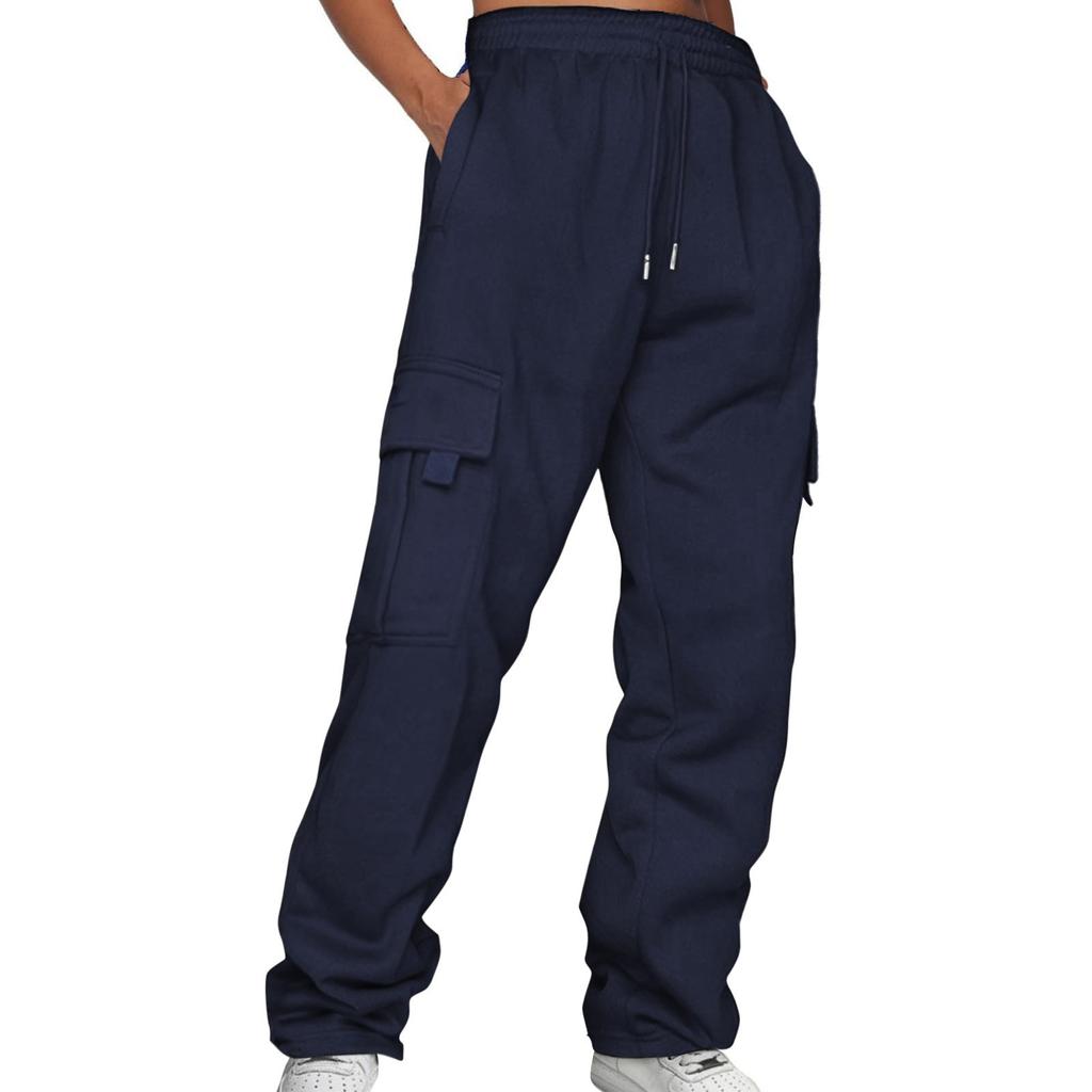 New Sports and Leisure Trousers, Fleece Tied Feet, Multi-pocket Tethered Men's Loose Overalls