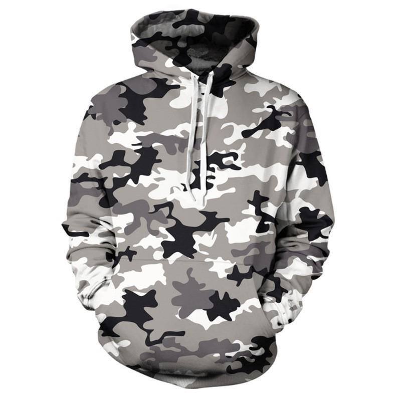 Mens Hooded Oversized Sweatshirt With 3D Camo Print Front Pocket Long Sleeve Fall Casual Wear