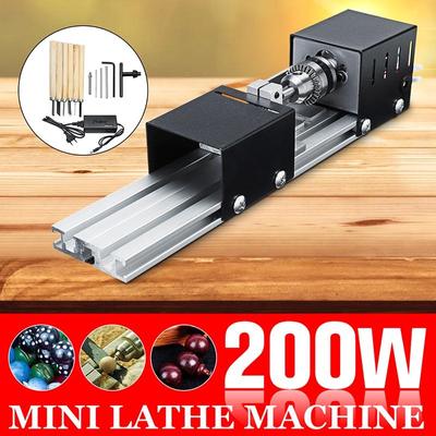 200W Mini tour perles Machine tour à bois bricolage outil de travail du bois fraisage meulage polissage sculpture perceuse ensemble d'outils rotatifs