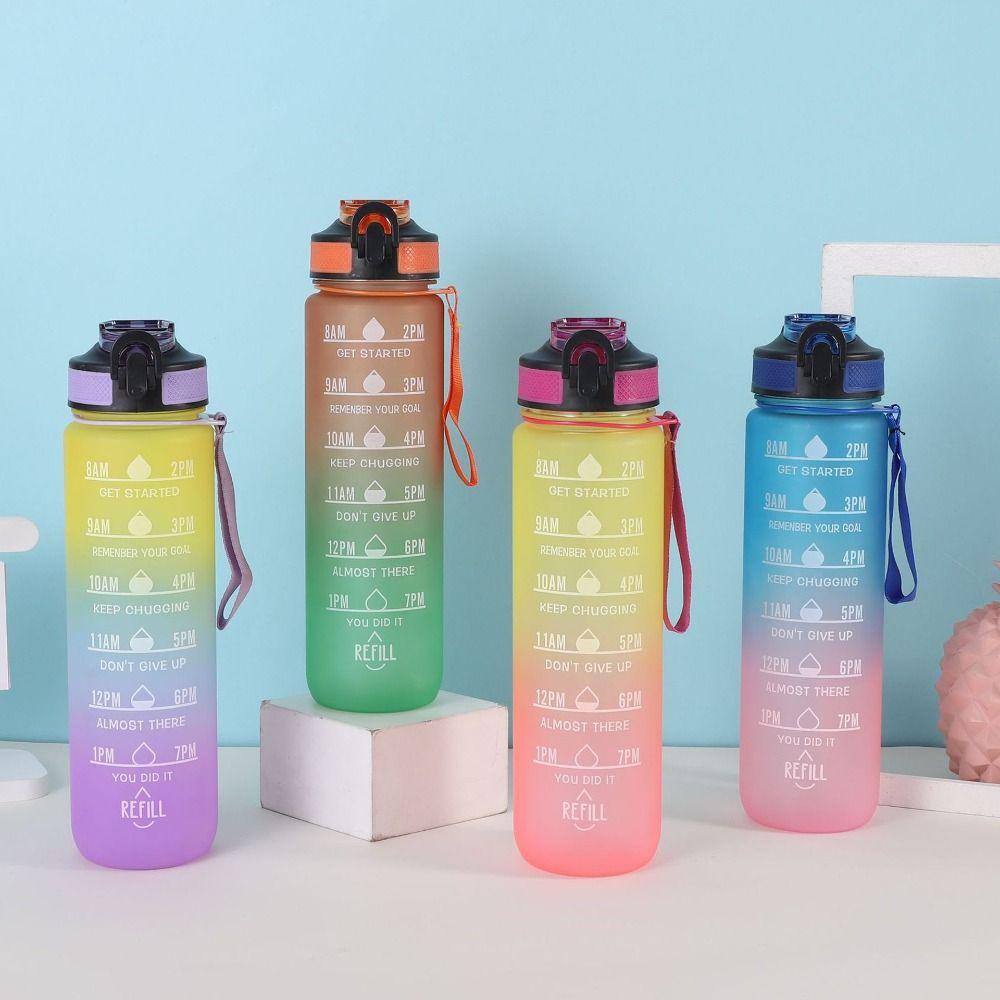 

Портативний пляшка для води з градієнтним кольором, спортивна, 800 мл, з чашкою для пиття, для подорожей жовтий/рожевий