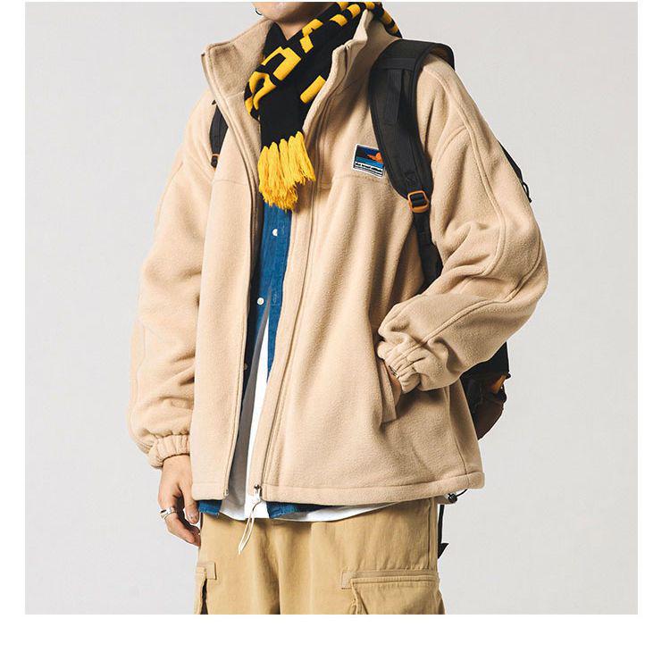 Men's Autumn/Winter Japanese Lamb Wool Fleece Jacket - Stand Collar, Casual Outerwear for Couples