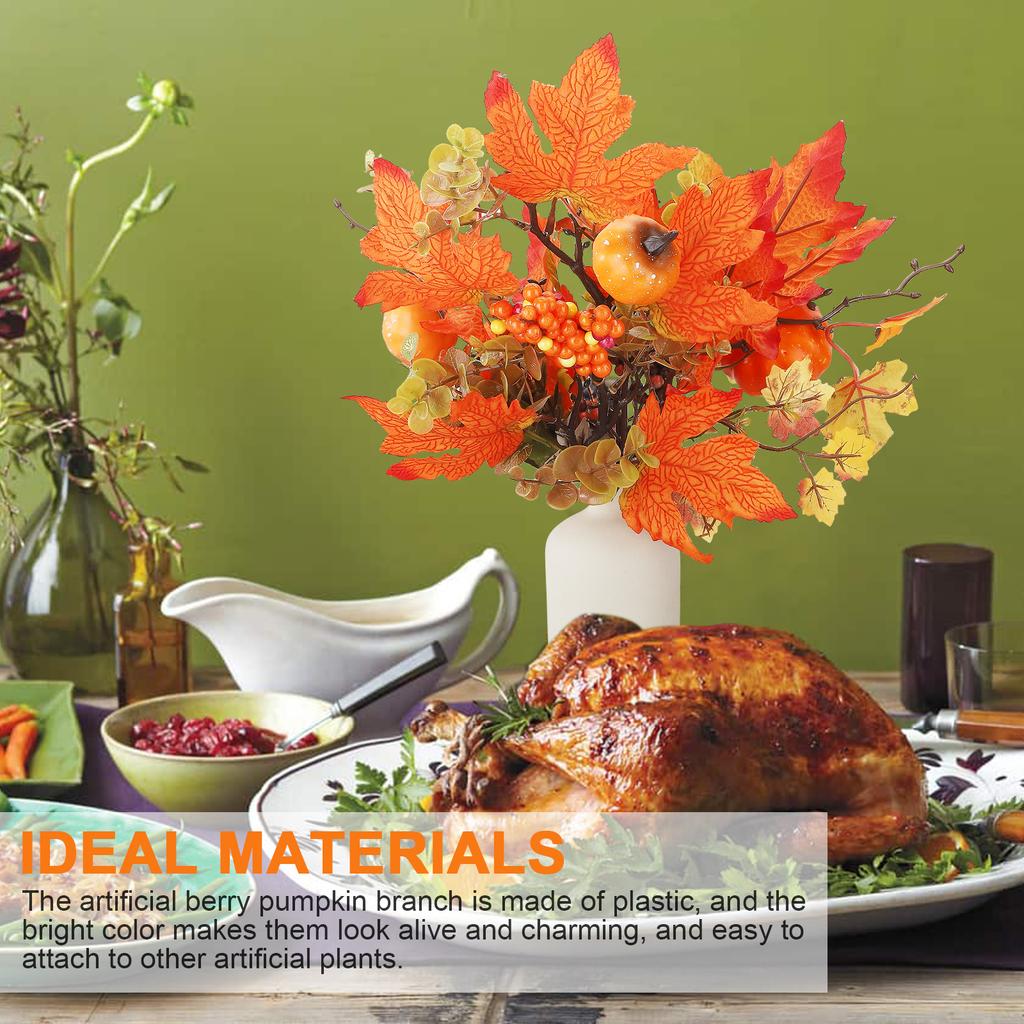 Fall Stems Artificial Fall Picks Berry Pumpkin Branches Decorations with Maple Leaves for Harvest Autumn Thanksgiving