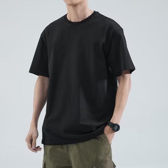 Men Solid Color T-Shirt Round Sleeve Summer Tee Neck Short Casual Loose Fit Tee Shirt