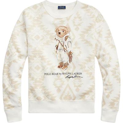 Polo Bear FW21 Bear Pattern Cotton Polyester Blend Fleece Crew Neck Pullover Long Sleeve Sweatshirt Women Beige 211846895-001