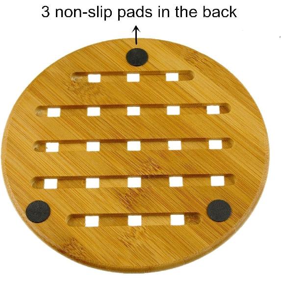 Natural Bamboo Trivet Mat Set, Kitchen Wood Hot Pads Trivet, Heat Resistant Pads for Hot Dishes/Pot/Bowl/Teapot/Hot Pot Holders, Anti-Hot Non-Slip