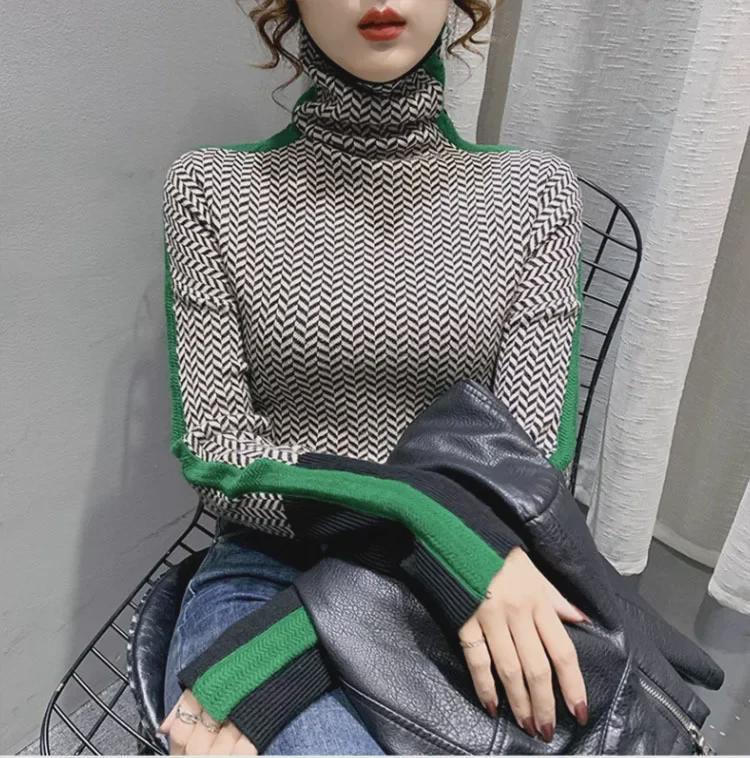 Pull Rétro en Cachemire pour Femme - Coupe Ample, Col Montant, Couleur Contrastée, Automne/Hiver