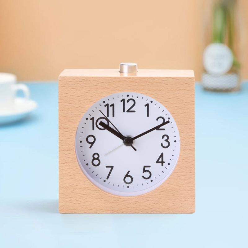 Simple Beech Wood Clock Night Light Timer Reminder Square Wooden Alarm Clock Home Decor for Classroom Office Library
