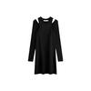 Solid Color Embroidered Letter Off-Shoulder Long Sleeve Dress Women Dresses Space-Black J222324-BEH