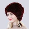 Hot Sale Winter Women Flowers Striped Natural Real Rex Rabbit Fur Hats Lady Warm Knit Genuine Fur Caps Russian Outdoor Fur Hats