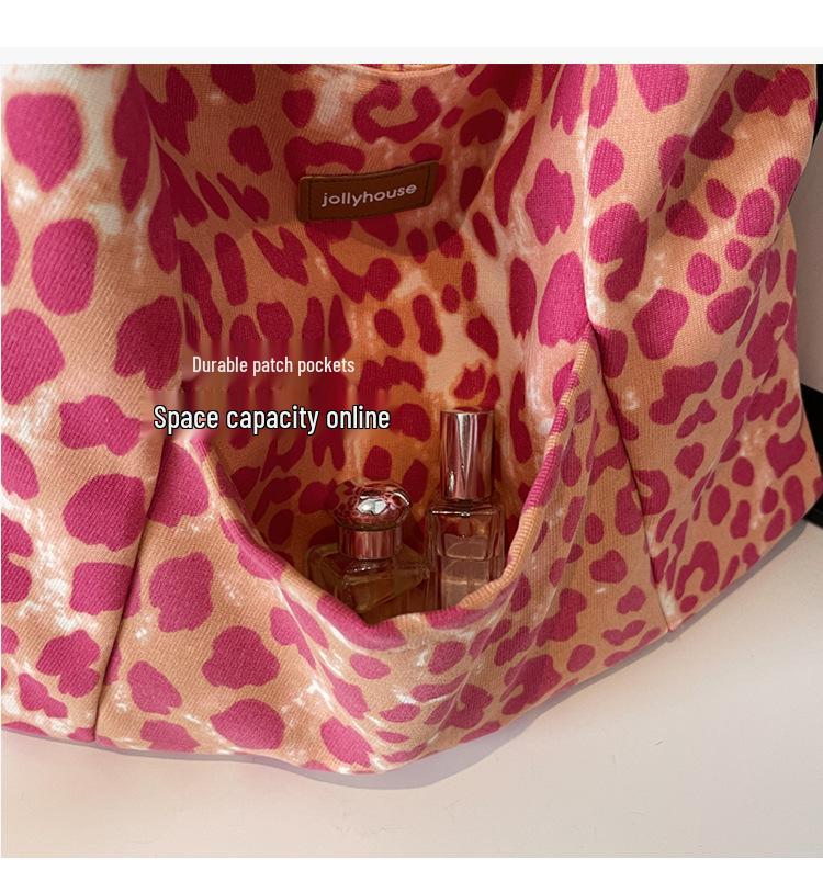 Leopard Print Corduroy One-Shoulder Tote Bag - Versatile, Large Capacity, and Fashionable
